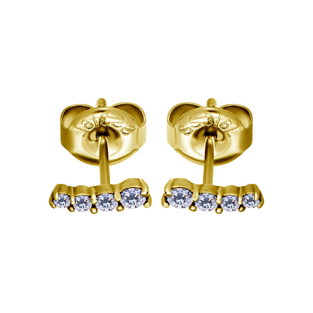 24K GOLD PVD SS316L EARSTUDS SET W. RD. CUBIC ZIRCONIA