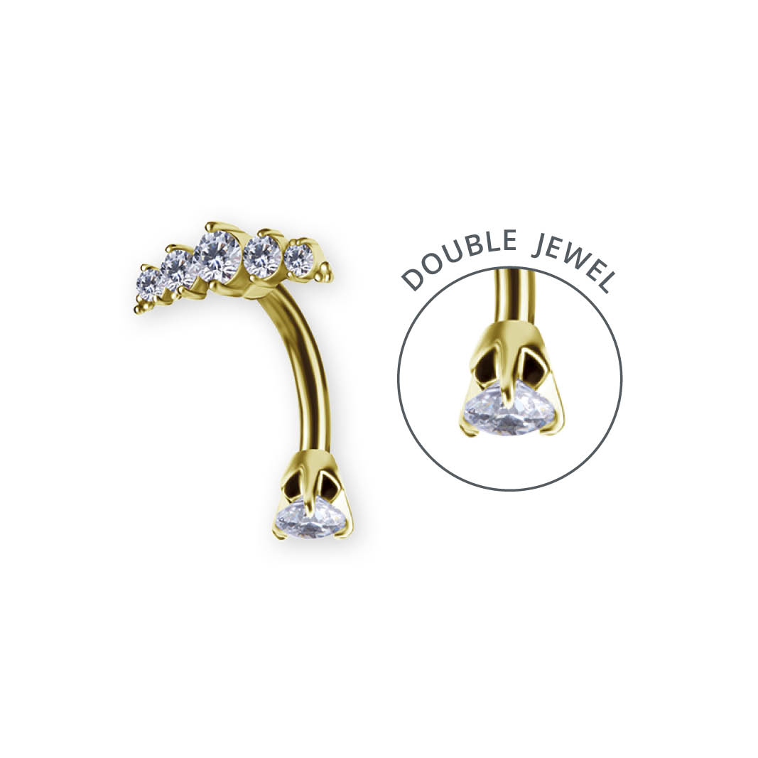 24K GOLD PVD SS316L DOUBLE JEWELLED BELLY BANANA SET W. PREMIUM ZIRCONIA