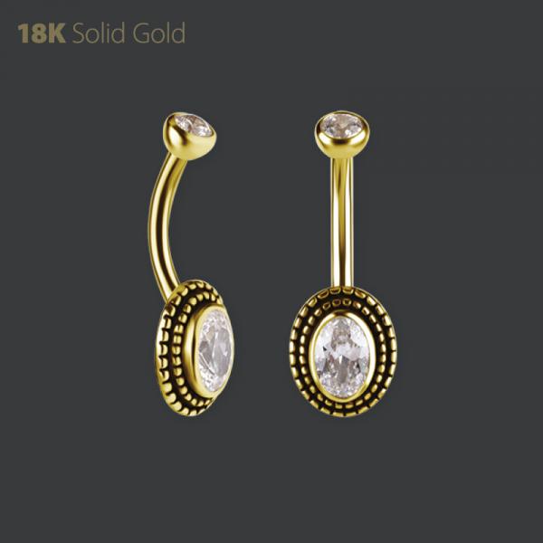 18K GOLD INTERNAL NAVEL BANANA SET W. PREMIUM ZIRCONIA