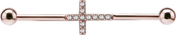 ROSE GOLD PVD SS316L INDUSTRIAL CRYSTAL BARBELLS SET W. CUBIC ZIRCONIA