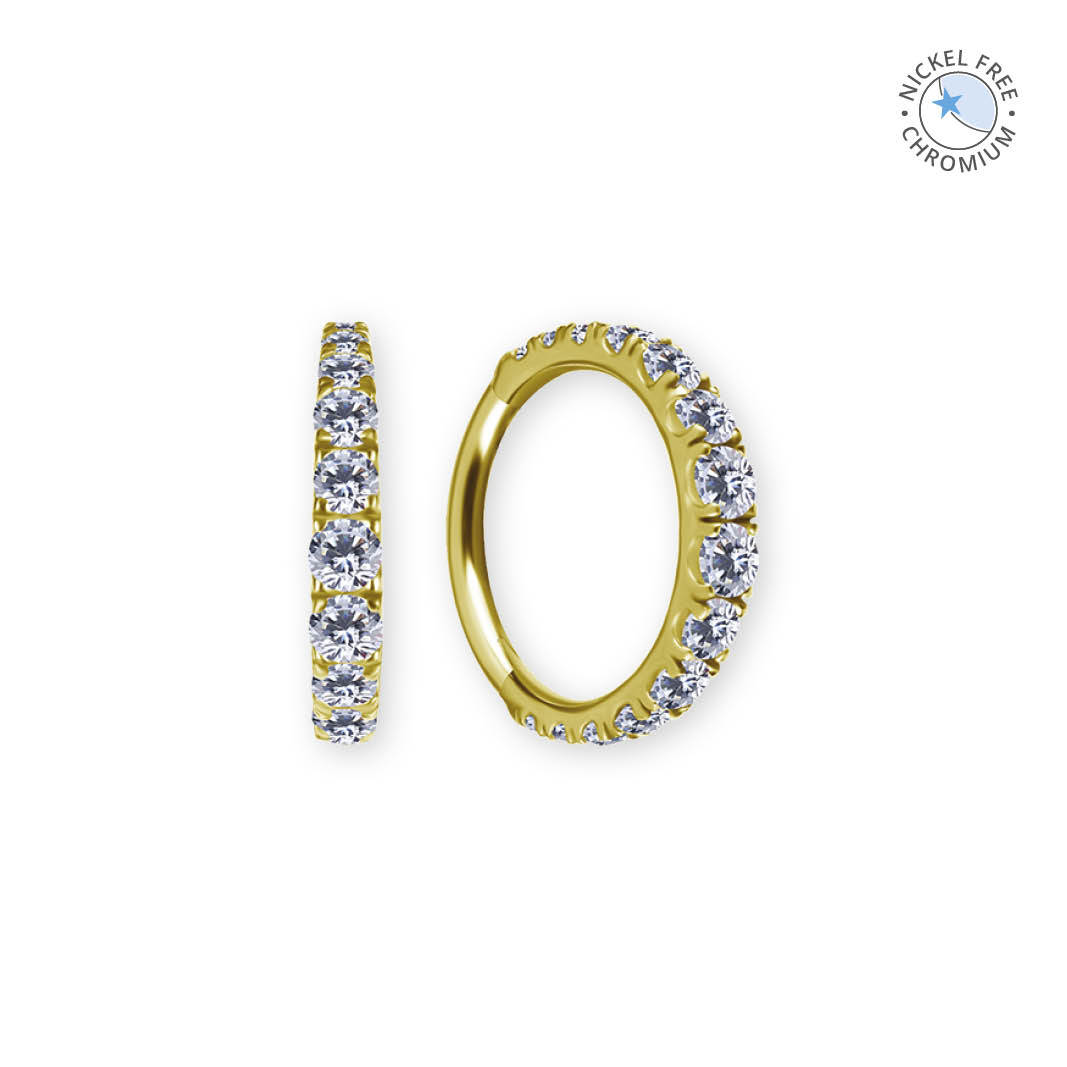 18K GOLD PVD CoCr NF HINGED RING GRADUAL STONES SET W. PREMIUM ZIRCONIA