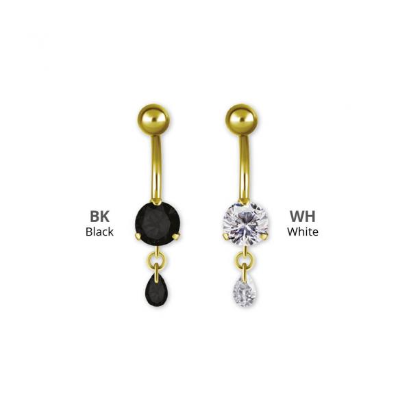 24K GOLD PVD SS316L MINI BELLY BANANA W. ZIRCONIA DROP DANGLE