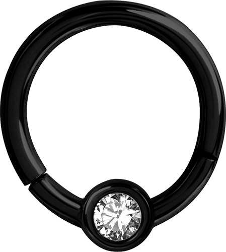 BLACK PVD SS316L JEWELLED DISC HINGED RING FOR UPPER LIP