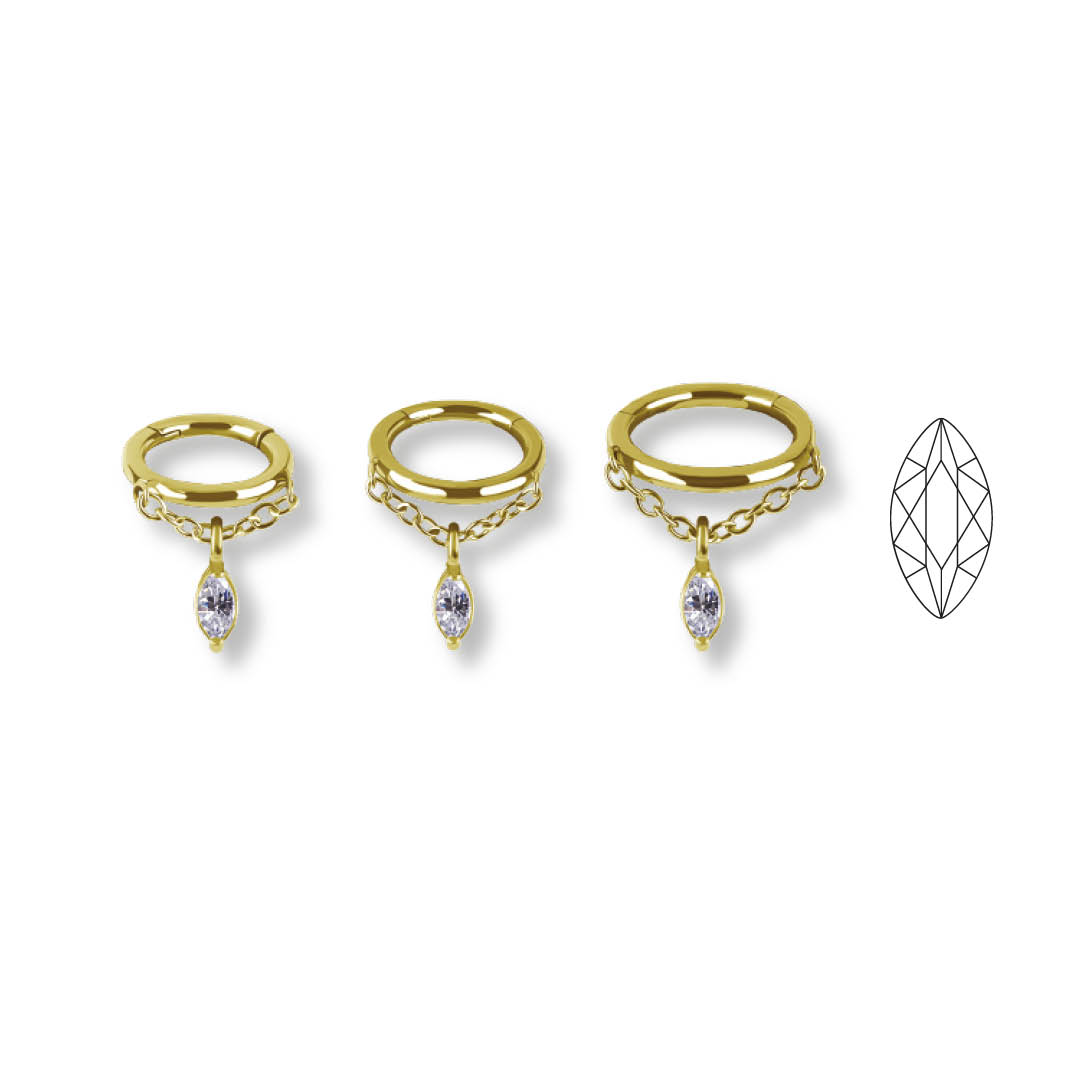 24K GOLD PVD SS316L CLICKER W. MARQUISE PREMIUM ZIRCONIA DANGLE