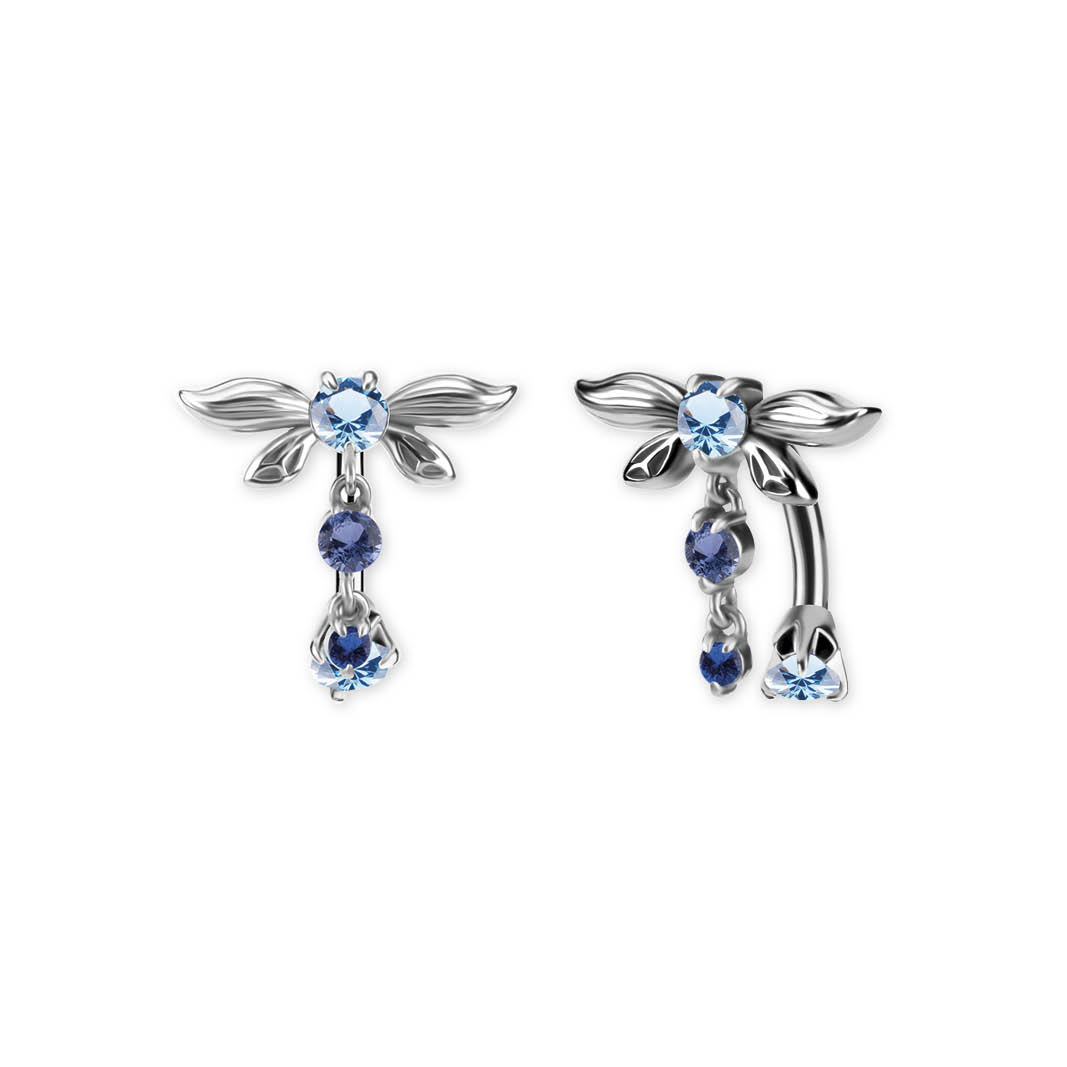 SS316L DOUBLE JEWELLED BELLY BANANA SET W. PREMIUM NANO GEMS AND ROUND DROP DANGLES