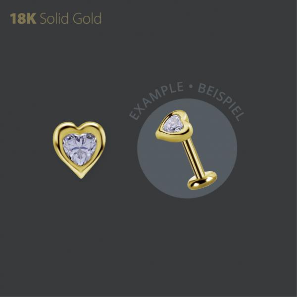 18K GOLD THREADLESS  ATTACHMENT SET W. HEART SHAPE PREMIUM ZIRCONIA