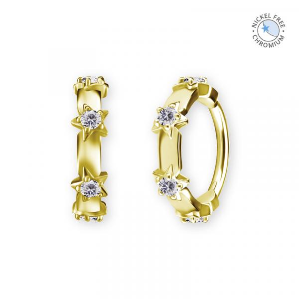 18K GOLD PVD CoCr NF HINGED SEGMENT RING WITH STARS SET W. PREMIUM ZIRCONIA
