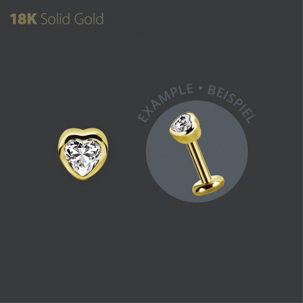 18K GOLD THREADLESS ATTACHMENT SET W. HEART SHAPE PREMIUM ZIRCONIA