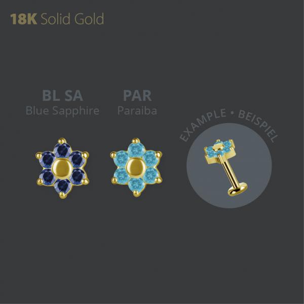 18K GOLD INTERNAL FLOWER MICRO ATTACHMENT SET W. LAB CREATED GEMSTONE