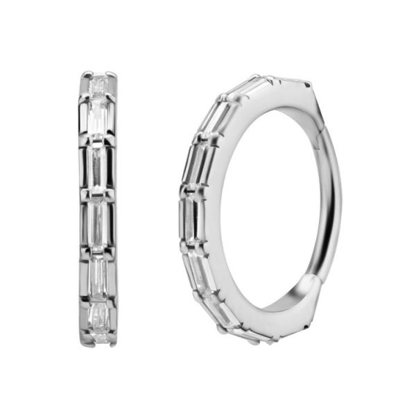 SS316L HINGED RING SET W. BAGUETTE CUBIC ZIRCONIA