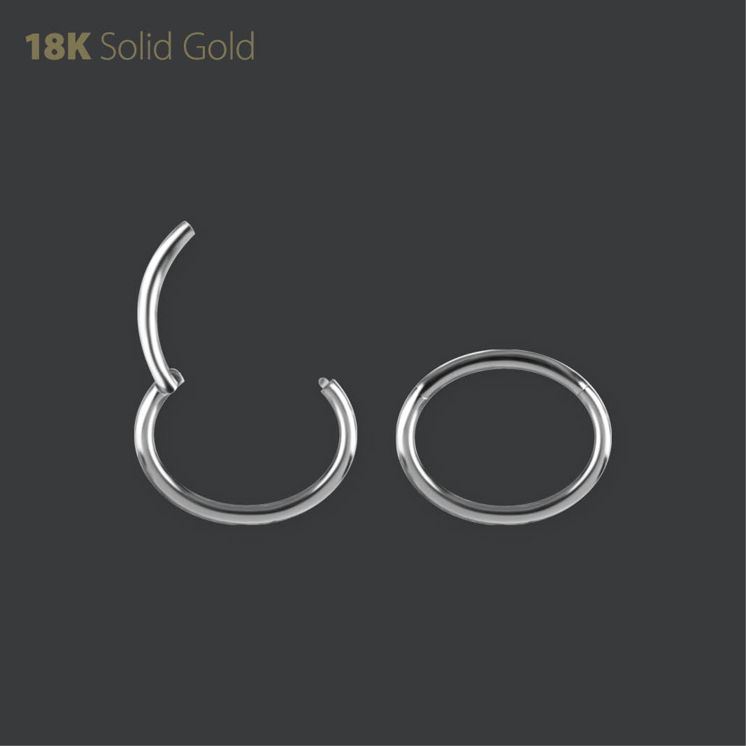 18K WHITE GOLD OVAL HINGED NOSE RING 20GA (ROUND PROFILE)