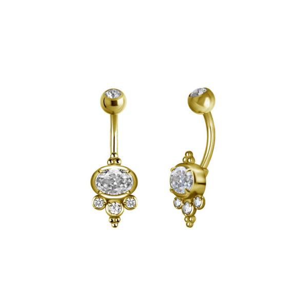 24K GOLD PVD SS316L BELLY BANANA W.PREMIUM CRYSTALS (PRONG SETTING)