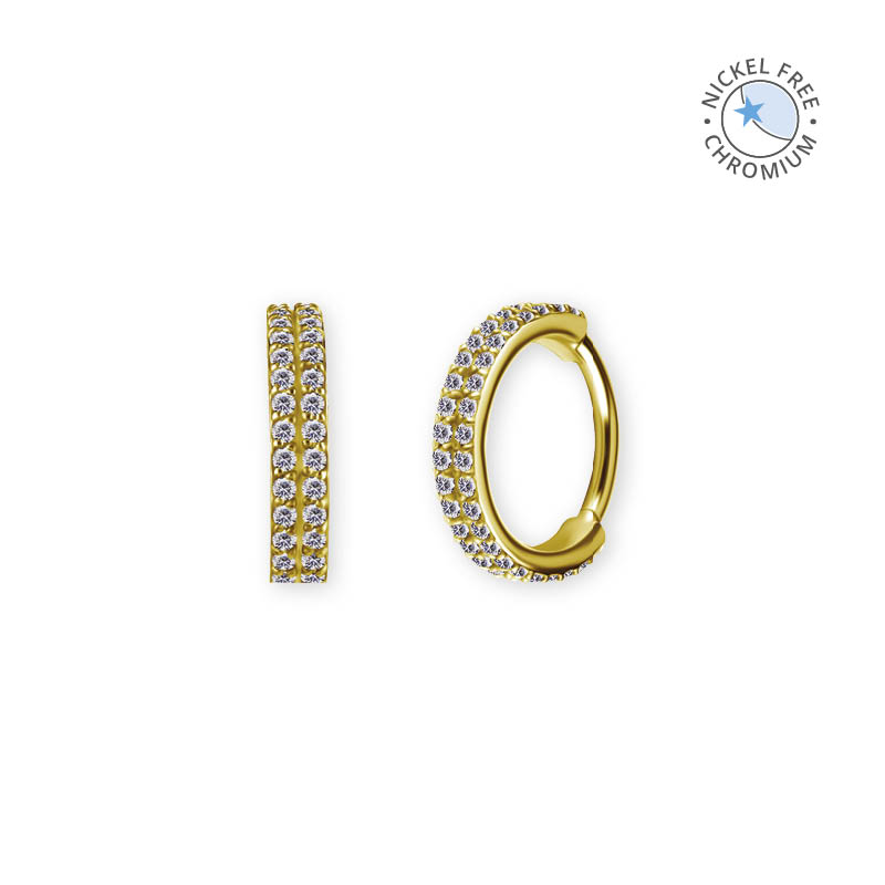 18K GOLD PVD CoCr NF HINGED RING SET W. 2 ROWS PREMIUM ZIRCONIA