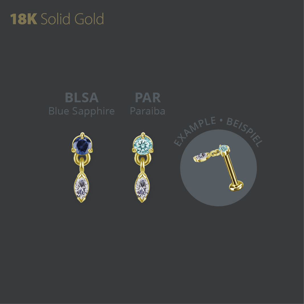 18K GOLD INTERNAL MICRO ATTACHMENT SET WITH LAB CREATED GEMSTONE AND PREMIUM ZIRCONIA