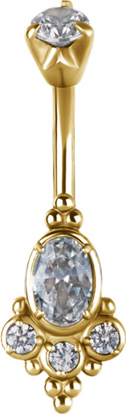 24K GOLD PVD SS316L TRIBAL DOUBLE JEWLLED BELLY BANANA WITH SET CUBIC ZIRCONIA