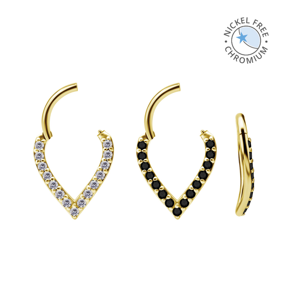 18K GOLD PVD CoCr NF "V" SHAPED CLICKER SET W. PREMIUM ZIRCONIA