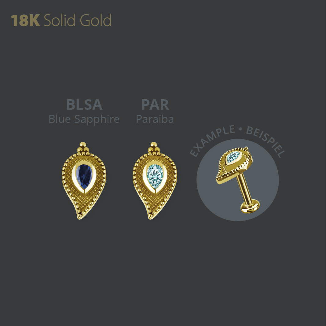 18K GOLD  INTERNAL MICRO ATTACHMENT SET W. PEAR SHAPE LAB CREATED GEMSTONE