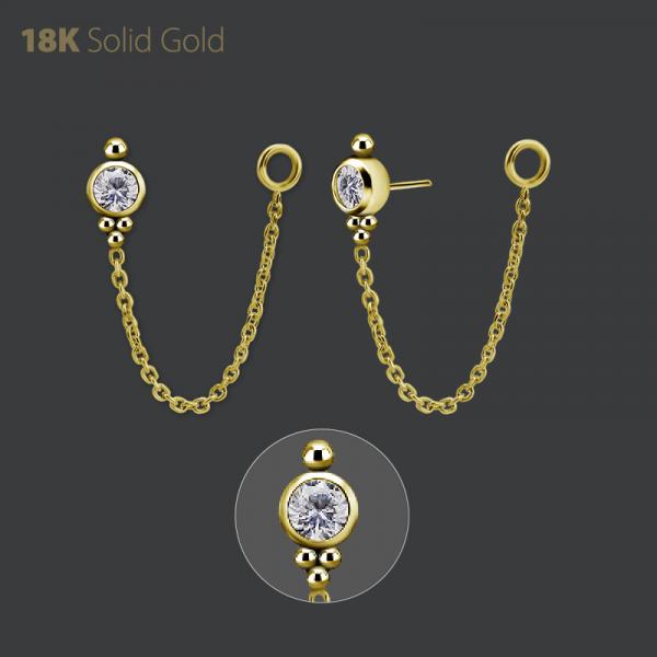 18K GOLD THREADLESS  ATTACHMENT W. CHAIN SET W. PREMIUM ZIRCONIA