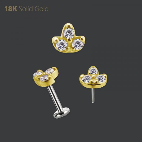 18K GOLD THREADLESS FLOWER ATTACHMENT SET W. PREMIUM ZIRCONIA