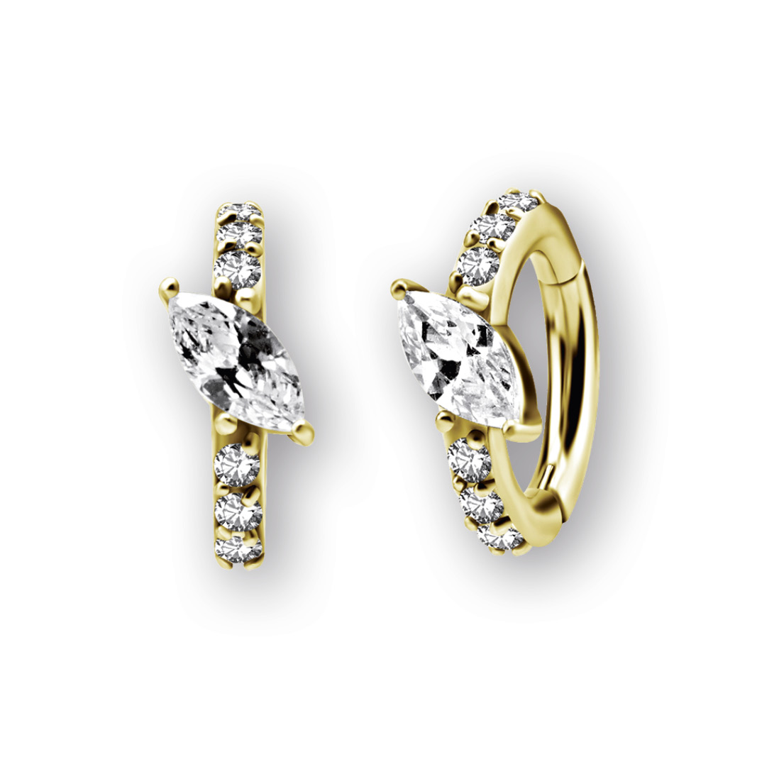 18K GOLD PVD CoCr NF OVAL BELLY CLICKER SET W.CUBIC ZIRCONIA