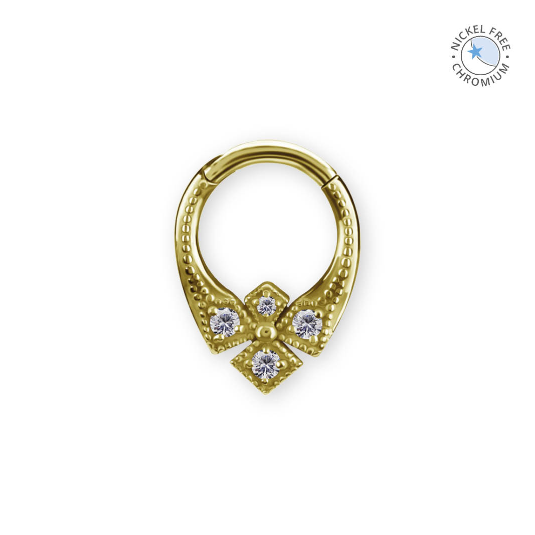 18K GOLD PVD CoCr NF HINGED RING SET W. PREMIUM ZIRCONIA