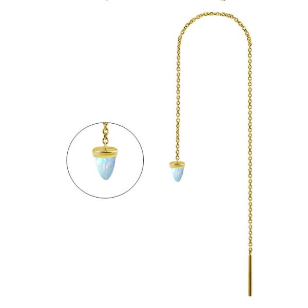 24K GOLD PVD SS316L THREADER (11CM) W. LAB CREATED OPAL SPIKES