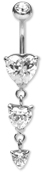 SS316L JEWELLED BELLY BANANA W. DANGLE HEART CZ (PRONG SET 8-6-4MM)
