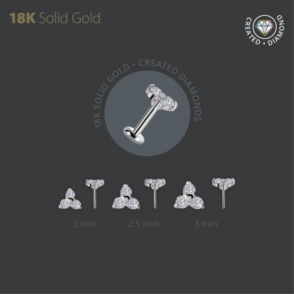 18K WHITE GOLD THREADLESS TRINITY ATTACHMENT SET W. LAB CREATED DIAMONDS