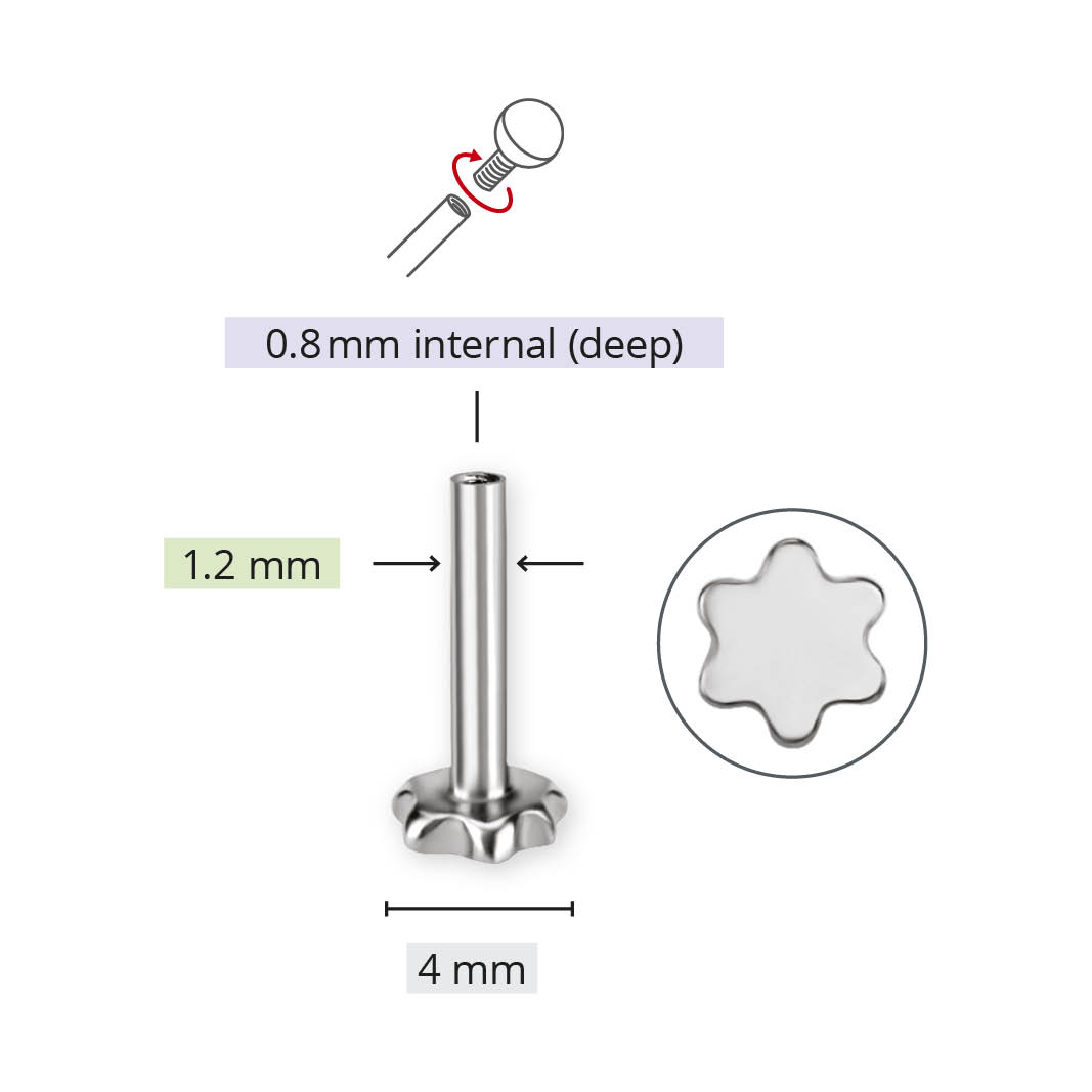 TITANIUM DEEP INTERNAL LABRET PINS W. FLOWER PLATE