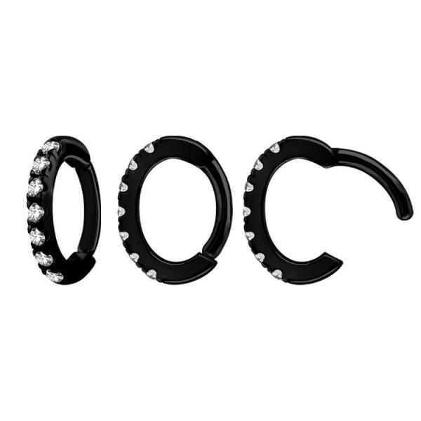 BLACK PVD SS316L ROOK OVAL HINGED CLICKERS SET W. PREMIUM ZIRCONIA