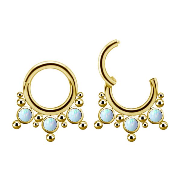 24K GOLD PVD TITANIUM CLUSTER CLICKER SET W.LAB CREATED OPAL