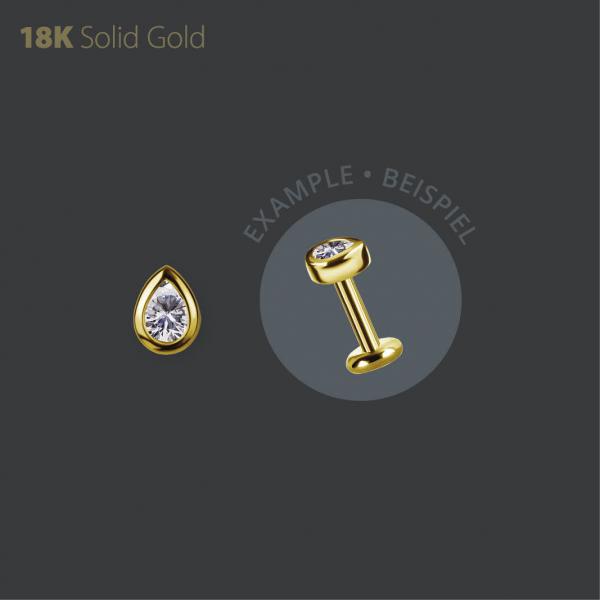 18K GOLD  THREADLESS ATTACHMENT SET W. PEAR SHAPE PREMIUM ZIRCONIA