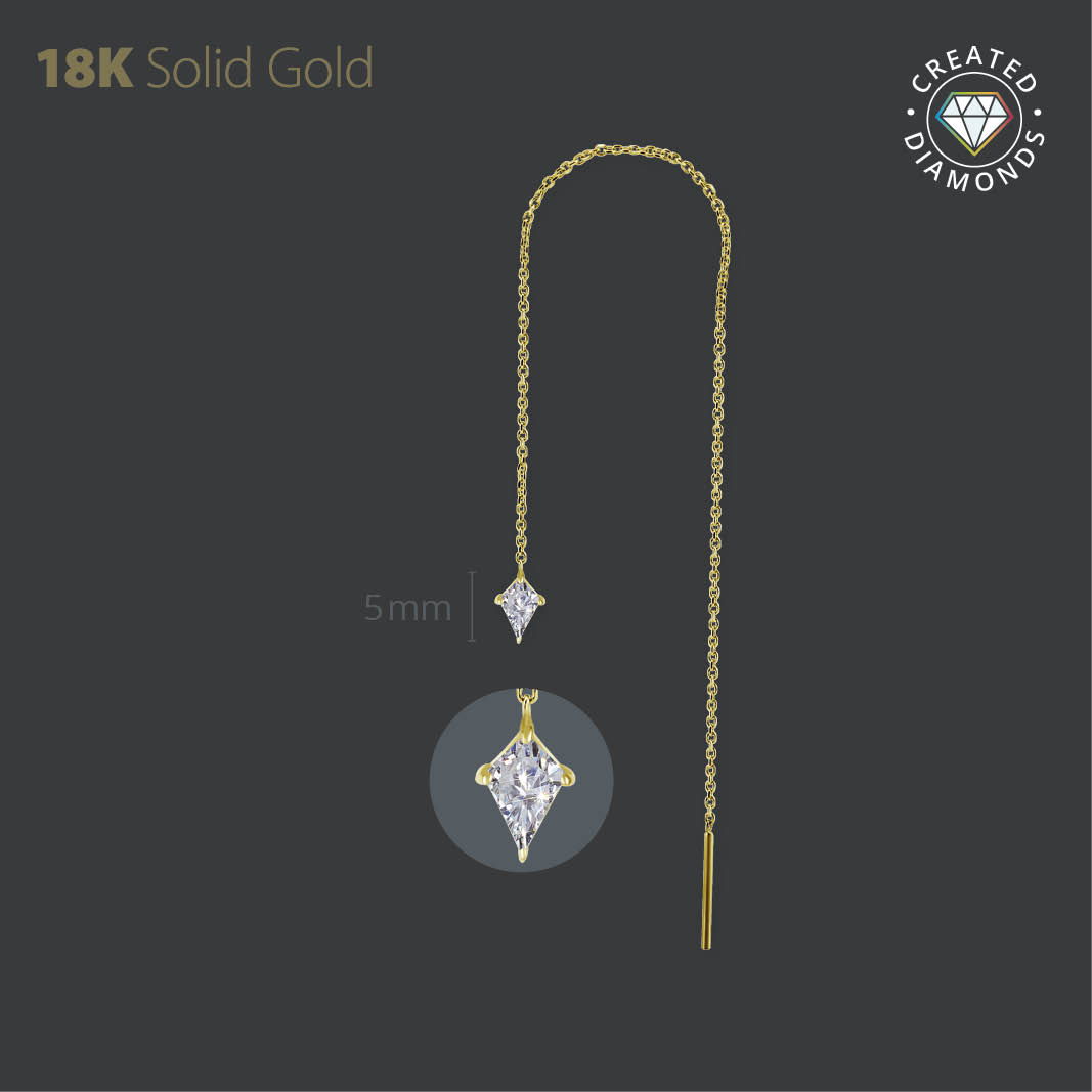 18K GOLD THREADER CHAIN WITH KITE SHAPE LAB CREATED DIAMONDS