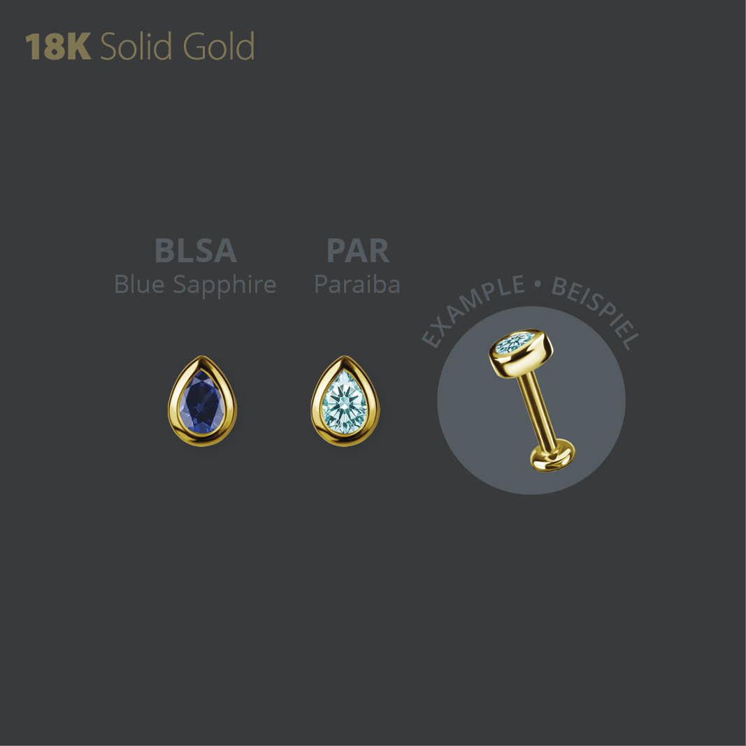 18K GOLD INTERNAL MICRO ATTACHMENT SET W. PEAR SHAPE LAB CREATED GEMSTONE