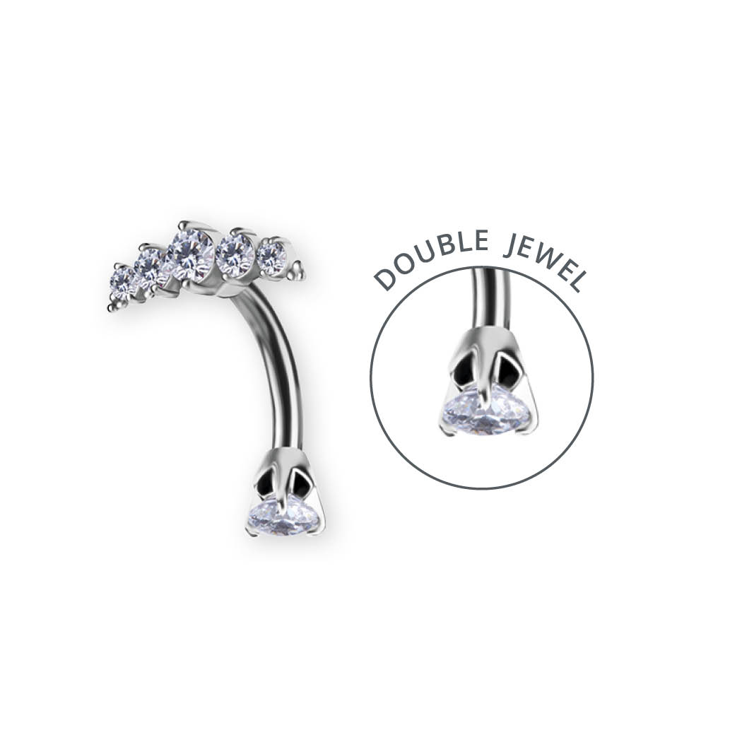 SS316L DOUBLE JEWELLED BELLY BANANA SET W. PREMIUM ZIRCONIA