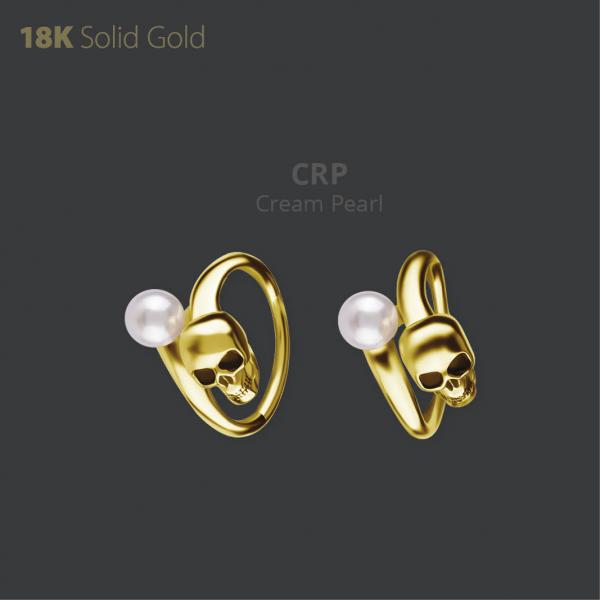 18K GOLD SKULL CLICKER W. FRESH WATER PEARL