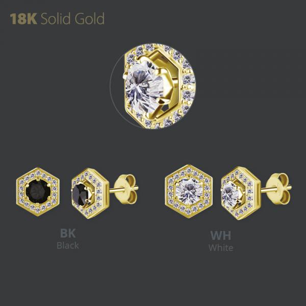 18K GOLD EAR STUD W. DETACHABLE PAVE DISC SET W. PREMIUM ZIRCONIA (PAIR)