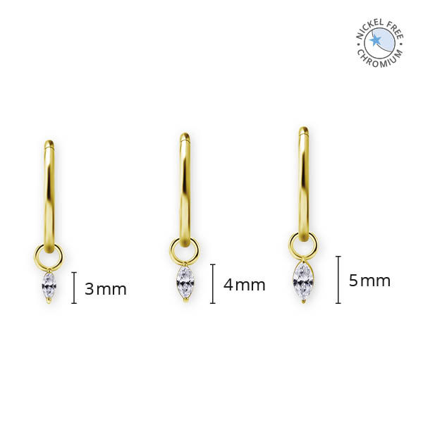 18K GOLD PVD CoCr NF MARQUISE CHARMS SET W. PREMIUM ZIRCONIA
