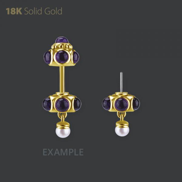 18K GOLD THREADLESS ATTACHMENT FOR VERTICAL HELIX SET W. GENUINE DARK AMETHYST