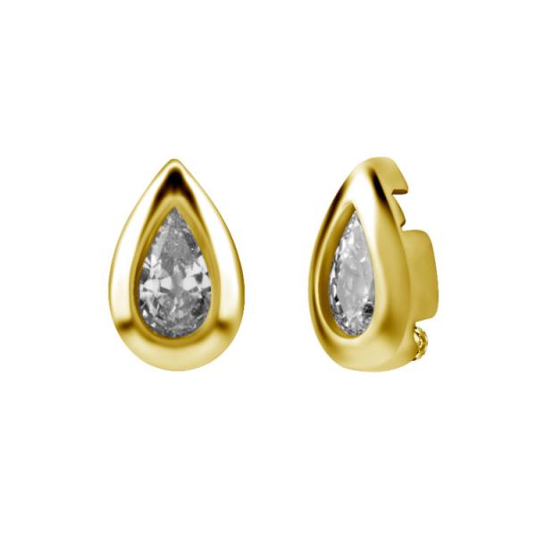 24K GOLD PVD SS316L MICRO ATTACHMENT SET W. PEAR SHAPE CUBIC ZIRCONIA