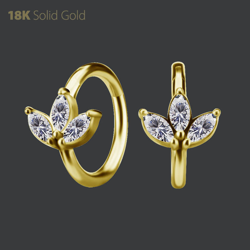 18K GOLD HINGED NOSE RING SET WITH PREMIUM ZIRCONIA