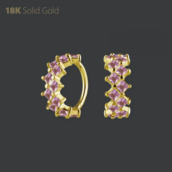 18K GOLD HINGED RING SET W. SQUARE GENUINE PINK SAPPHIRE