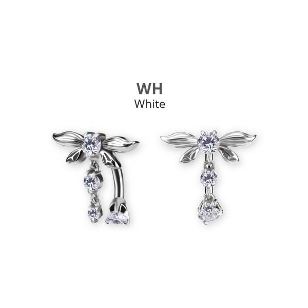 SS316L BELLY BANANA SET W. DOUBLE JEWELED AND ROUND DROP DANGLES