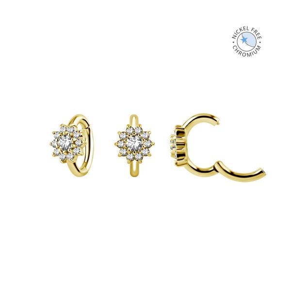 18K GOLD PVD CoCr NF OVAL BELLY CLICKER SET W.PREMIUM ZIRCONIA