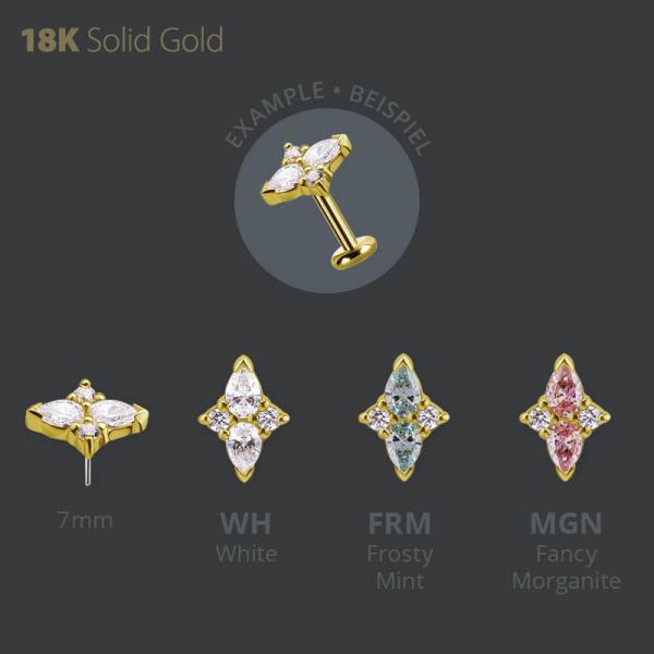 18K GOLD THREADLESS  ATTACHMENT SET W. PEAR SHAPE PREMIUM ZIRCONIA