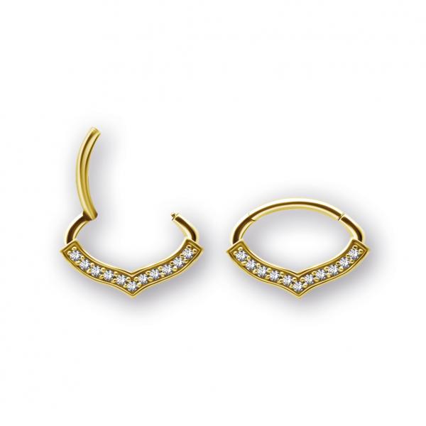 24K GOLD PVD SS316L SS316L SEPTUM/DAITH CLICKER SET W. PREMIUM ZIRCONIA