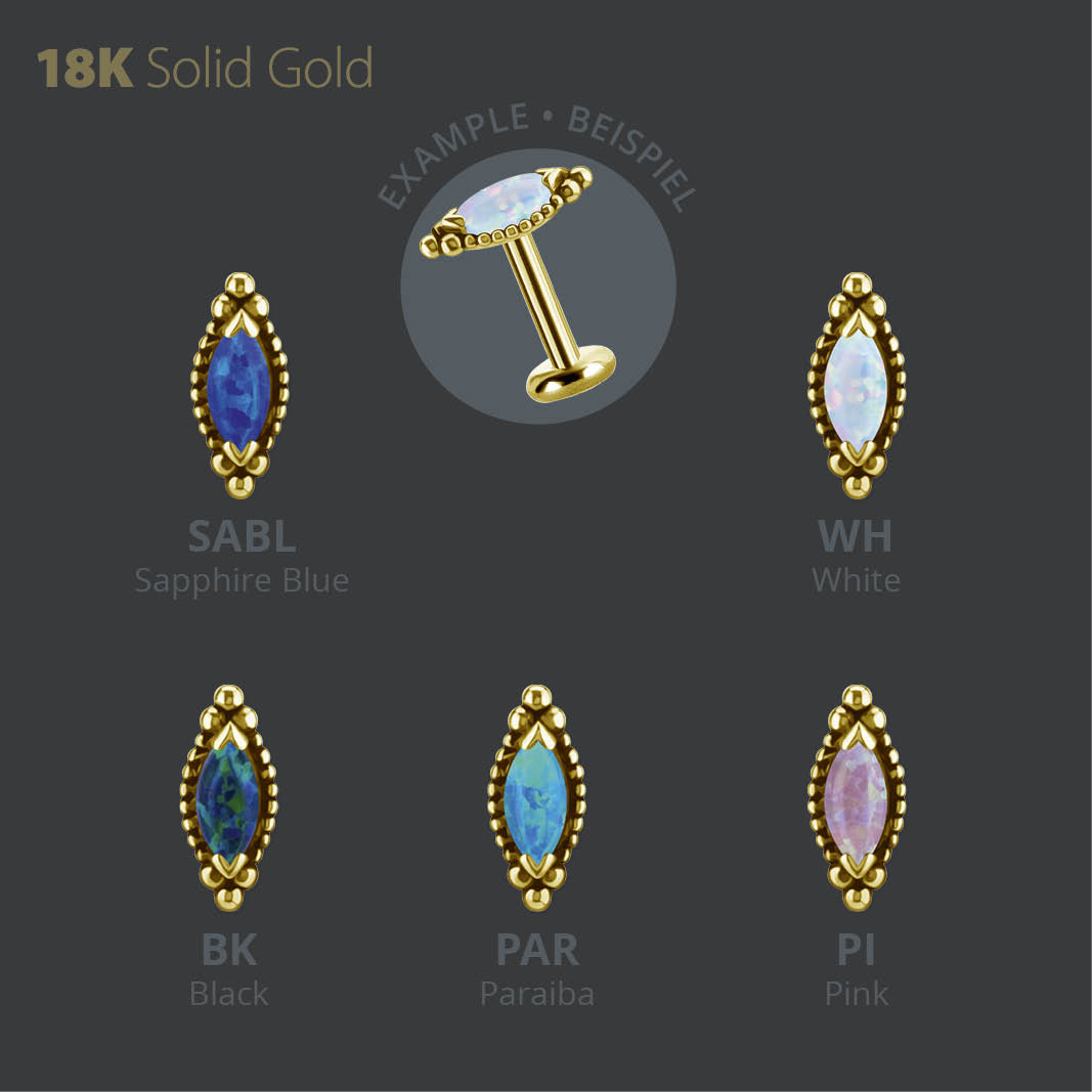 18K GOLD THREADLESS MARQUISE ATTACHMENT SET WITH LAB CREATED OPAL