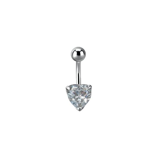 SS316L BELLY BANANA WITH HEART CUBIC ZIRCONIA (PRONG SET)