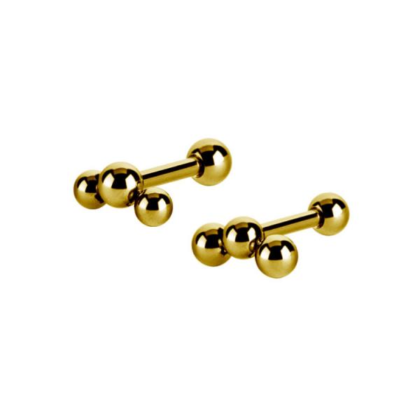 24K GOLD PVD SS316L TRAGUS / HELIX  BARBELL WITH MICRO BALLS (TRIPLET)