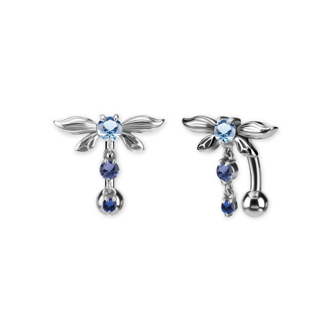 SS316L BELLY BANANA SET W. PREMIUM NANO GEMS AND ROUND DROP DANGLES